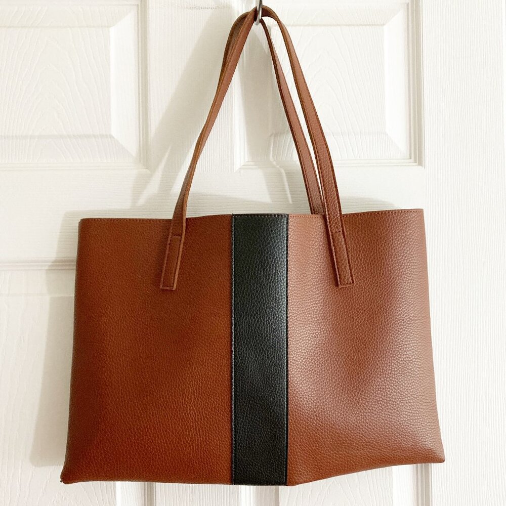 Vince Camuto Luck Vegan Leather Tote Brown & Black Colorblock